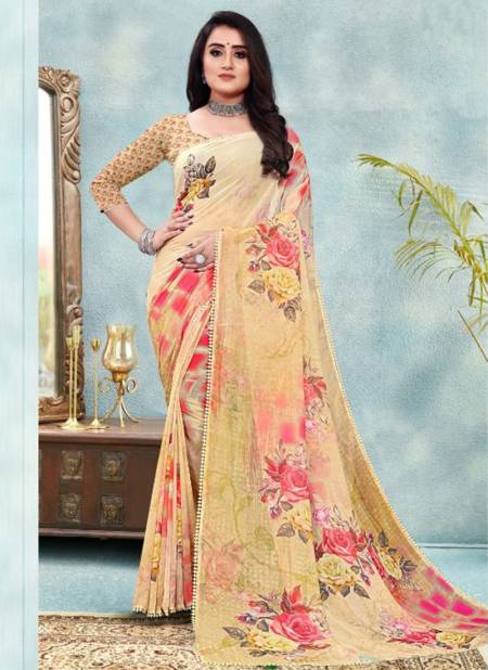 Cream SARITA NAKSHATRA Fancy Ethnic Wear Weightless with Digital Print Saree Collection 6008